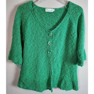 Lulu B Green Knit 3/4 Sleeve Button Front Cardigan Sweater Womens M Cottagecore